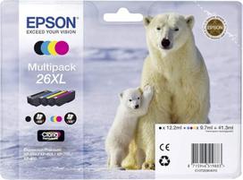 „Epson“ originalus 26XL rašalas „Polar Bear“ (XP-600, XP-700, XP-800, XP-510, XP-710, XP-615, XP-610, XP-810, XP-720, XP-820, XP-520, XP-620, XP-625, suderinami su „Amazon Dash Replenishment“) 4 spalvų rinkinys