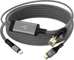 „Ethernet“ + 100 W PD į USB-C adapteris (1,8 metro), 1Gbps gigabito tipo C į RJ45 LAN tinklo adapteris su „Power Delivery“ funkcija – suderinamas su nešiojamaisiais kompiuteriais, „MacBook Pro“/„Air“, „Dell XPS“, „iPad Pro“, „iPhone 15“/„16“/„17“