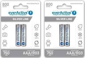 „everActive“ AAA tipo baterijos, 800 mAh, 2 vnt. pakuotė, NI-MH, „Micro R03“, įkraunamos baterijos, iš anksto įkrautos, „Silver Line“ 1,2 V, 1 blisterinė kortelė (2 vnt. pakuotė)