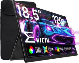 „EVICIV“ nešiojamasis monitorius, 18,5 colių, 120 Hz, nešiojamasis ekranas su grubiu skiriamuoju gebėjimu + dėklas, FHD 1080p, 125 % sRGB, 2000:1, IPS žaidimų ekranas, USB-C, Mini HDMI, su VESA ir 180° pakreipiamu stovu, skirtas nešiojamajam kompiuteriui,