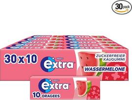 „Extra“ kramtomoji guma su arbūzo skonio, be cukraus, puikiai tinka užkimšimui, didmeninė pakuotė 30 x 10