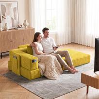 „Fabulcozy“ 2-in-1 sofos-lova iš velūro, sulankstoma dienos lova, svečių lova su plaunamu čiužiniu, moderni ir kompaktiška, skirta mažoms erdvėms