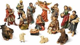 „Faithful Treasure“ 15 dalių Kalėdų prakartėlės rinkinys. Rankomis dažytos prakartėlės figūrėlės, 4" aukščio