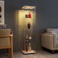 „FANYUSHOW“ stiklinė vitrina, balta vertikali stiklinė, moderni stiklinė ir medinė vitrina, 4-aukštė stiklinė vitrina, skirta kolekcionuojamiems daiktams, knygoms, vynui, biurui, svetainei, virtuvei, 164 x 42,5 x 36,5 cm, su apšvietimu