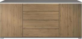 „Faro V2“ bufetas – komoda su 2 durelėmis ir 4 stalčiais, spintelė su LED apšvietimo juosta, antracito matinis / „Oak Evoke“ (166,5 x 75,5 x 35)