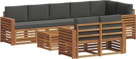 „Fengshui“ 9 dalių modulinis sofų komplektas iš masyvios akacijos medienos, rudos spalvos | Skirtas sodui ir terasai, atsparus oro sąlygoms, lengvai prižiūrimas, modernus dizainas, lanksčiai suderinamas