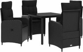 „Fengshui“ PE-rotango sofos ir staliuko rinkinys, 5 dalių, juodos spalvos | Aukščio reguliuojamos kėdės (86–94 cm), putų pagalvėlės, vandeniui atsparus, skirtas sodui ir terasai
