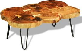 „Festnight“ kavos staliukas, sofos staliukas, pagamintas iš masyvios šišamo medienos, 35 cm aukščio šoninis staliukas su 6 medžio diskais, 90 x 60 x 35 cm, medinis staliukas