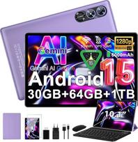 „fezawio“ planšetinis kompiuteris, 10,1 colio, „Android 15“, „Gemini AI“, 30GB RAM + 64GB ROM, violetinės spalvos