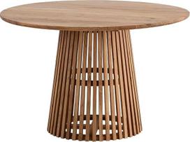 „FineBuy“ apvalus valgomojo stalas, 120 x 120 x 77 cm, iš natūralaus mangmedžio masyvo, su grotelėmis | Valgomojo stalas 4 asmenims su atviru grotelių rėmu, virtuvės stalas iš tikro medžio, rankų darbo