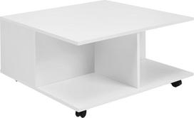 „FineBuy“ kavos staliukas 70 x 70 x 36,5 cm, baltas, su 2 stalčiais ir ratukais | Svetainės staliukas su skyreliais pagalvėms ir antklodėms, mobilus sofos staliukas, poilsio kambario staliukas su daiktų laikymo vieta