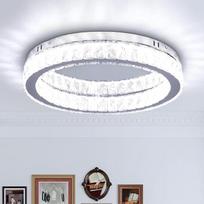 „Finktonglan“ 45 cm skersmens apvalus krištolo LED lubų šviestuvas, 48 W, 6000 K šaltai balta | Fiksuota 6000 K šaltai balta, be reguliavimo funkcijos, K9 krištolas ir nerūdijantis plienas, plokščias lubų šviestuvas, skirtas svetainei, valgomajai, virtuve