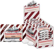 „Fisherman's Friend Cola“, 24 vnt. dėžutė, išskirtinis asortimentas su mentolio skoniu, mentolio saldainiai, be cukraus ir tinkami veganams, „Cola“ saldainiai gaiviam kvapui, 24 x 25 g