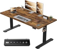 „Flamaker“ aukščio reguliuojamas stalas, vientisas stalviršis, 140 x 60 cm, stalas, aukščio reguliavimas, elektrinis su atminties funkcija, priminimas atsistoti ir USB įkrovimo galimybė (vintage rudos spalvos)