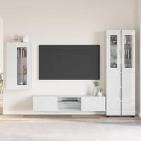 „Florin“ TV spintelė su durelėmis, blizgi balta, pagaminta iš medžio plaušo plokščių, 3 dalių komplektas, modernus dizainas, erdvūs skyreliai, skirti svetainei, namų biurui ar miegamajam