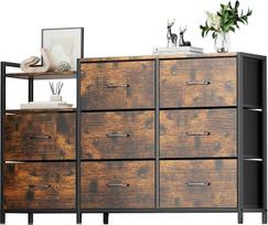 „Flycity“ komoda su stalčiais, komoda su „Oxford“ audinio stalčiais, atspari deformacijai, 132 × 30 × 82 cm, komoda, bufetas, skirtas svetainei, miegamajam, prieškambariui, senovinio stiliaus rudos spalvos
