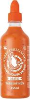 „FLYING GOOSE“ „Sriracha“ saldžiai aštrus majonezo padažas, saldžiai aštrus majonezas, šiek tiek aštrus, su oranžiniu kamščiu, padažas iš Tailando, veganiškas, be glitimo, 1 x 455 ml