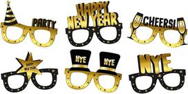 „Folat 63765“ popieriniai akiniai, juodi su aukso akcentais, „HNY“ rinkinys (6 vnt.), Naujųjų metų išvakarės dekoracija, Naujųjų metų išvakarės dekoracija, Laimingų Naujųjų metų, įvairiaspalviai