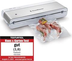 „FoodSaver Compact“ vakuuminis pakavimo aparatas su rankiniu vakuuminiu pakavimo įrenginiu | 1 ritinėlis ir 4 maišeliai | Sidabrinis su baltomis detalėmis [VS0100X]