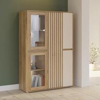 „Forte Eliston 100 110“ – modernus spintelė su grotelėmis, 5 durys, skirta svetainei ir miegamajam, „Mauvella“ ąžuolo medžio imitacija, „Kashmir Beige“ spalva, 109,3 cm pločio x 161,7 cm aukščio x 41,5 cm gylio