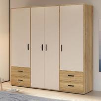 „Forte Jupiter 200 210“ spinta su 4 sukiojamomis durimis ir 4 stalčiais, kašmyro/smėlio spalvos, „Sand/Mauvella Oak“ apdaila, 205,9 cm pločio, 200,1 cm aukščio, 52,7 cm gylio