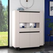 „Forte VODOL“ aukšta vitrina „130“, moderni vitrina su 2 durelėmis ir suapvalintais kampais, medžio kompozitas, „Cashmere“ | smėlio spalva, 130,3 cm pločio x 161,1 cm aukščio x 44,8 cm gylio