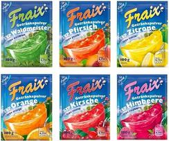 „FRAIX“ gėrimų miltelių 6 skonių degustacinis rinkinys – aviečių, vyšnių ir apelsinų, persikų, miško žolės ir citrinų, po 100 g kiekvieno skonio