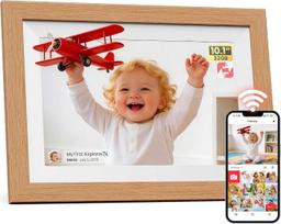 „Frameo“ „Wi-Fi“ skaitmeninė nuotraukų rėmelė, 10,1 colio, iš natūralaus medžio – 1280 x 800 HD IPS jutiklinis ekranas, 32GB atminties, automatinis vaizdo pasukimas, skaitmeninė nuotraukų rėmelė, skirta dalytis nuotraukomis ir vaizdo įrašais