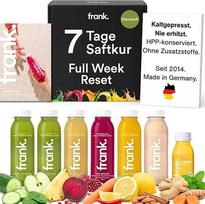 „Frank Juice“ 7 dienų sulčių programa: 42 vnt. po 330 ml sulčių + 7 vnt. po 60 ml imbiero šotų