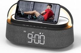 „FREEFISH“ nešiojami garsiakalbiai, belaidžiai, „Bluetooth“, 15 W, belaidis „iPhone“ įkrovimas, FM radijas su nuotolinio valdymo pultu, skirtas miegamajam, namų biurui, reguliuojama LED naktinė lemputė, skirta naktiniam staliukui