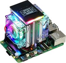 „Freenove Active Cooler“ aušintuvas, skirtas „Raspberry Pi 5“, su 2 ventiliatoriais ir OLED ekranu, aliumininiu radiatoriumi su šilumos vamzdžiu, dviem PWM ventiliatoriais su „ARGB Light Sync“ funkcija, įvairiais aušinimo ir apšvietimo režimais