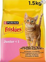 „FRISKIES Junior“ kačiukams skirtas visavertis sausas maistas su vištiena, pienu ir daržovėmis. Visavertis maistas, užtikrinantis sveiką kačiuko augimą. Pakuotė – 1,5 kg