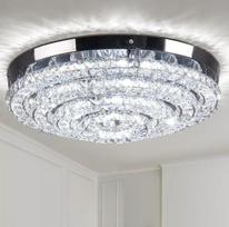 „Frixchur“ 45 cm skersmens apvalus kristalinis LED lubų šviestuvas, 6000 K dienos šviesos baltumo | Modernus nerūdijančio plieno lubų šviestuvas su kristaline optika, skirtas svetainei, miegamajam, virtuvei ir prieškambariui; skaidri, šaltai balta LED švi