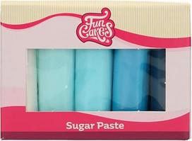 „FunCakes“ fondanto rinkinys „Blue“ – lengvai naudojamas, glotnus, lankstus, minkštas ir lengvai formuojamas, puikiai tinka tortų dekoravimui, atitinka „Halal“ ir „Kosher“ reikalavimus, be glitimo. 5 spalvos, 5 x 100 g | Lengvai naudojamas, glotnus, lanks