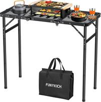 „FUNYKICH“ 3 pėdų nešiojamasis grilio stalas, 90 x 40 cm, kempingo stalas, lauko sulankstomas stalas su 3 aukščio nustatymo galimybėmis (27/51/75 cm), sulankstomas stalas su tinkliniu stalviršiu, tvirtas daugiafunkcinis stalas, skirtas kepimui ant groteli