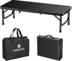 „FUNYKICH“ 3 pėdų sulankstomas kempingo stalas, 87 x 40 x 26 cm, mažas sulankstomas stalas su nešimo maišeliu, nešiojamas aliuminis sulankstomas stalas, MDF plokštės, daugiafunkcinis stalas piknikui, kempingui, paplūdimiui, balkonui, juodos spalvos