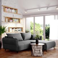 „FURNISTAR“ „Isabell“ sofa su miego dėže, sofa-lova, minkšta sofa su miego funkcija, išskleidžiama sofa su juodomis kojelėmis, sofų komplektas svetainei, svečių kambariui (L formos sofa, pilka)