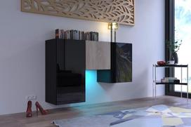 „Furnitech K1“ – modernus svetainės komoda, bufetas, miegamojo, valgomojo ir svetainės baldai (baltos spalvos LED apšvietimas, K1-18HGM-BS5)