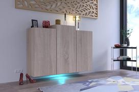 „Furnitech K5“ modernus svetainės komoda, spintelė, bufetas, miegamojo, valgomojo ir svetainės baldai, matiniai (LED RGB, 16 spalvų, K5-18M-S6)