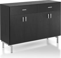 „Furniture of America“ „Brysin Modern“ 121,9 cm bufetas, komoda su nuimamu vyno laikikliu, 2 stalčiais su metalinėmis bėgelių sistemomis ir 2 durelėmis; apatinė spintelė, skirta virtuvei ir valgomajam, didelė, juodos ir sidabrinės spalvos