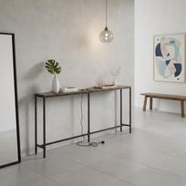 „FurnitureR“ 180 cm ilgio konsolinis stalas su įkrovimo stotele, plonas sofos stalas, pramoninio stiliaus prieškambario stalas su 2 USB prievadais, siauras stalas, skirtas prieškambariui, koridoriui, svetainei ar biurui, rustikinio rudo atspalvio