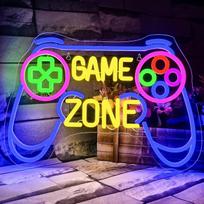 „Game Zone“ neono ženklas – žaidimų LED ženklas paauglių žaidėjų kambario dekorui, reguliuojamo ryškumo USB žaidimų dekoratyvinis neono ženklas „PlayStation“ dekoravimui, dovanų idėjos berniukams, paaugliams, vaikams ir žaidėjų „vyriškam kampeliui“
