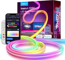 „Gaoxun Neon“ LED juosta, 3 m, RGBIC juosta su valdymu per „Wi-Fi“ programėlę, nuotolinio valdymo pultu, sinchronizavimu su muzika, suderinama su „Alexa“ ir „Google Assistant“, savarankiškai montuojama apšvietimo juosta, skirta svetainei, miegamajam ir ža