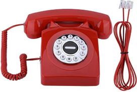 „Garsent“ retro telefonas su skambinimo disku, senovinis laidinis telefonas su numerių atmintimi – nostalgiškas stalinis telefonas namams ir biurui (raudonas)