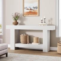 „GarveeHome“ 160 cm ilgio konsolinis stalas prieškambariui, dviejų lygių didelis sofos stalas su daiktų laikymo vieta, medinis konsolinis stalas kaimiško stiliaus, skirtas svetainei, koridoriui ar prieškambariui