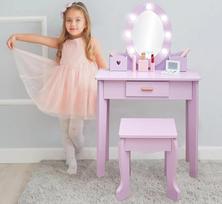 „GarveeHome“ vaikų tualetinis staliukas su apšviestu veidrodžiu, tualetinio staliuko ir kėdės rinkinys, mergaičių makiažo žaidimų rinkinys, violetinis