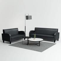 „Gecheer“ 2 dalių sofų komplektas: svetainės sofa, sofos-lovos, dirbtinės odos, juodos spalvos