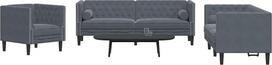 „Gecheer“ 3 dalių „Chesterfield“ sofų komplektas su pagalvėlėmis, tamsiai pilkos spalvos aksomas, svetainė, minkšta sofa, sofa butui, biurui, svečių kambariui, miegamajam, 3209282