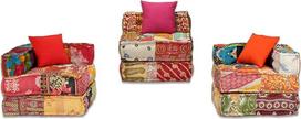 „Gecheer“ 3-vietė modulinė pufa – universali sofos-lova, sofos-lova, sėdimoji pufa, sofa, 200 x 70 x 58 cm (plotis x gylis x aukštis), šezlongo tipo sofos-lova iš įvairiaspalvių skiautelių audinio