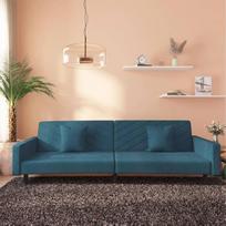 „Gecheer“ dvivietė miegamoji sofa, miegamasis fotelis, svečių lova, šezlongas, sofa, miegamoji sofa, minkštoji sofa, poilsio sofa su 2 pagalvėmis, mėlyna aksominė, 2 tipo